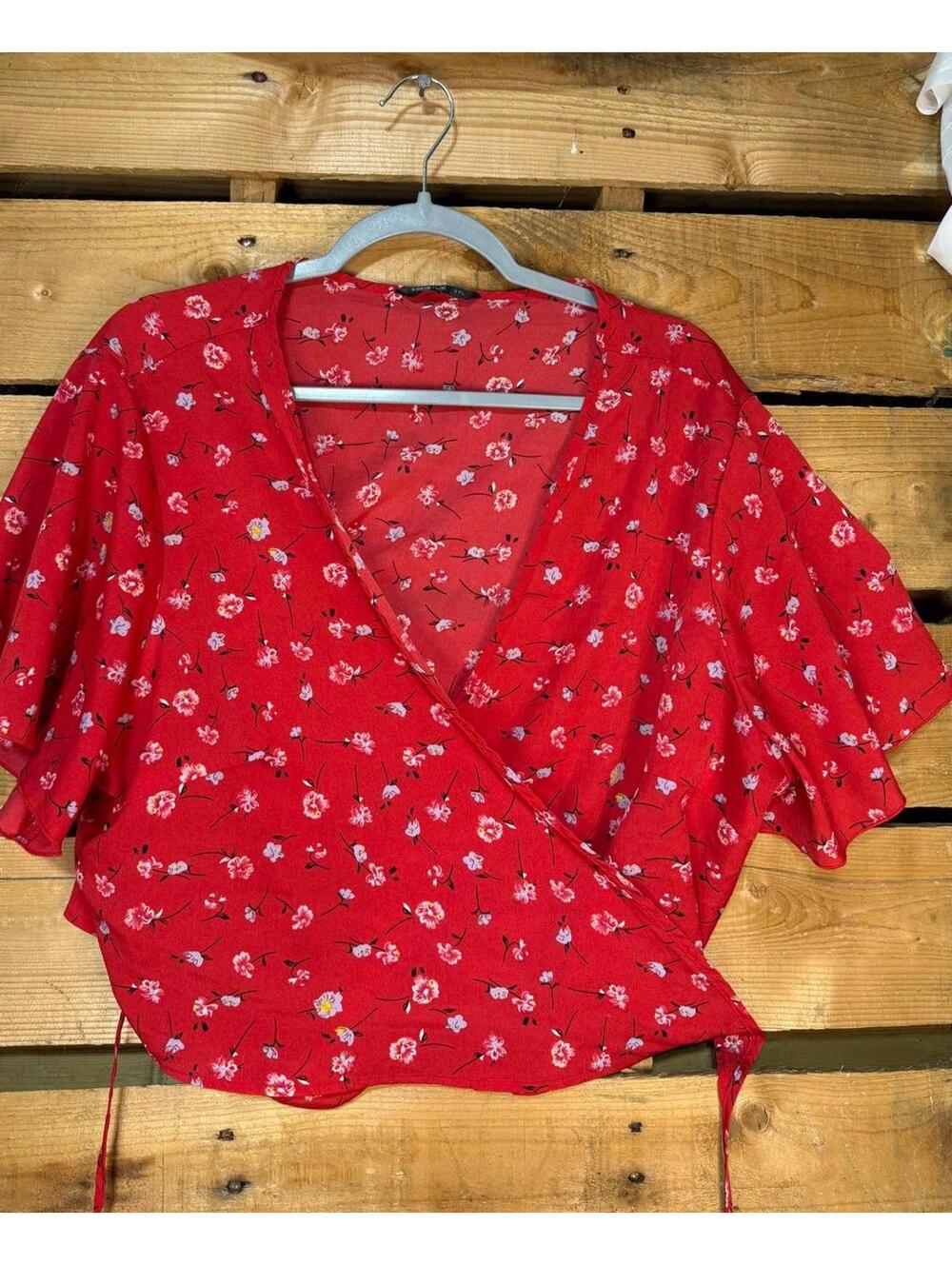 SHEIN Curve red floral wrap top